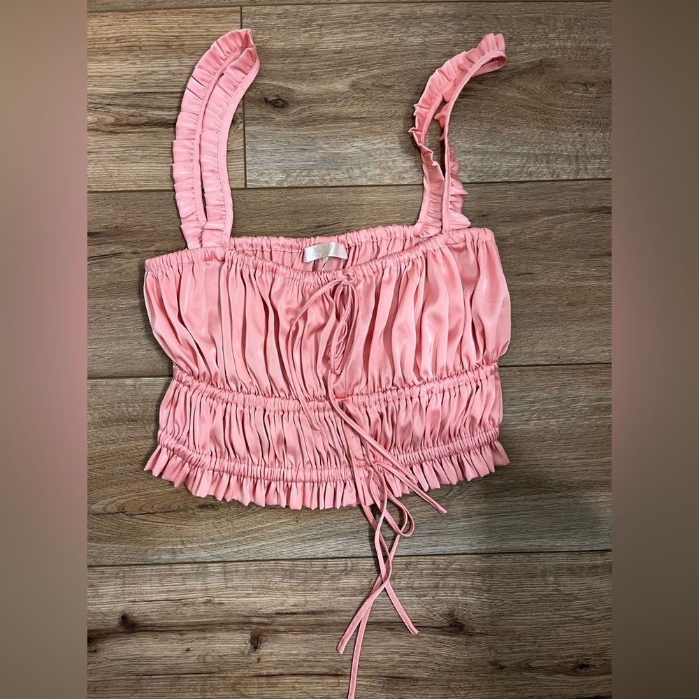 Wayf Pink Ruched Crop Top